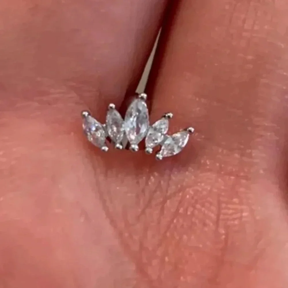 Silver Crystal Crown Cartilage Earring - Picture 2 of 3